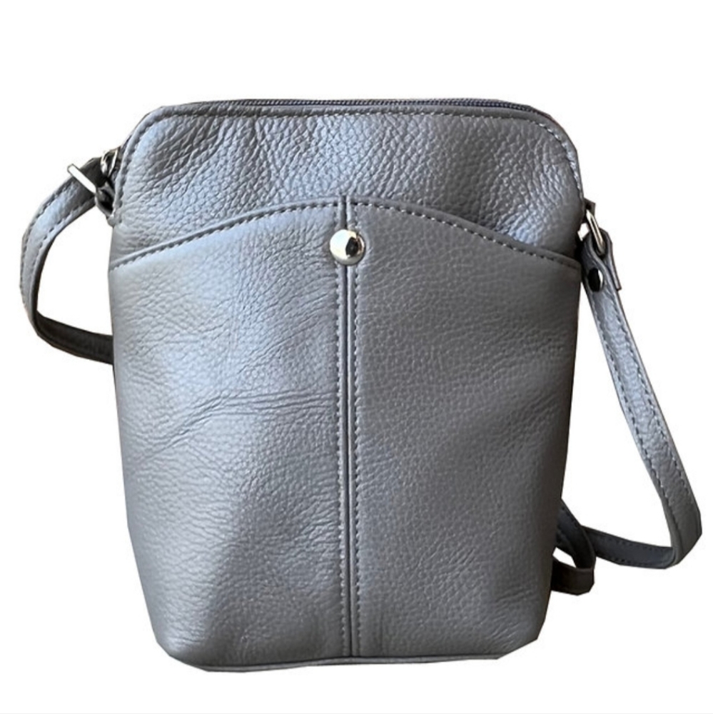 NEW, GREY Cowhide Leather, 7”L X 7 ½” H X 3”W